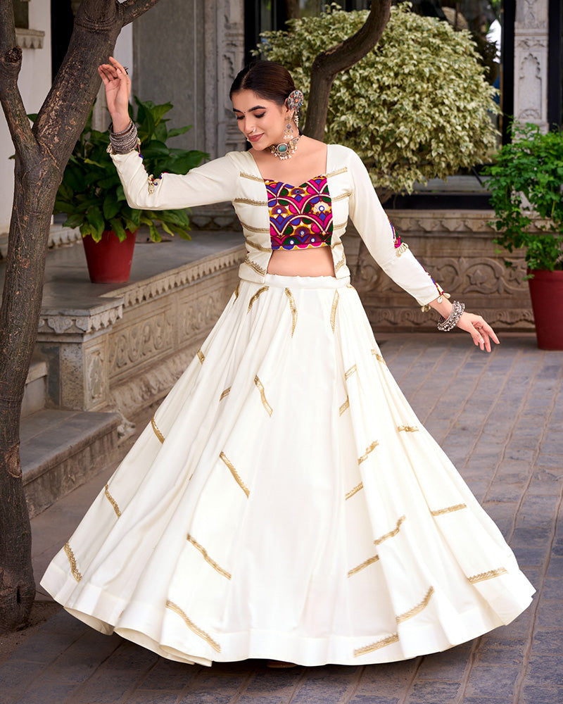 Designer White Pure Rayon Navratri Lehenga Choli