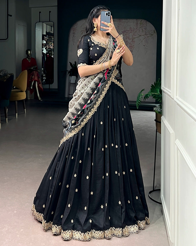 Premium Black Embroidered Vichitra Silk Lehenga Choli