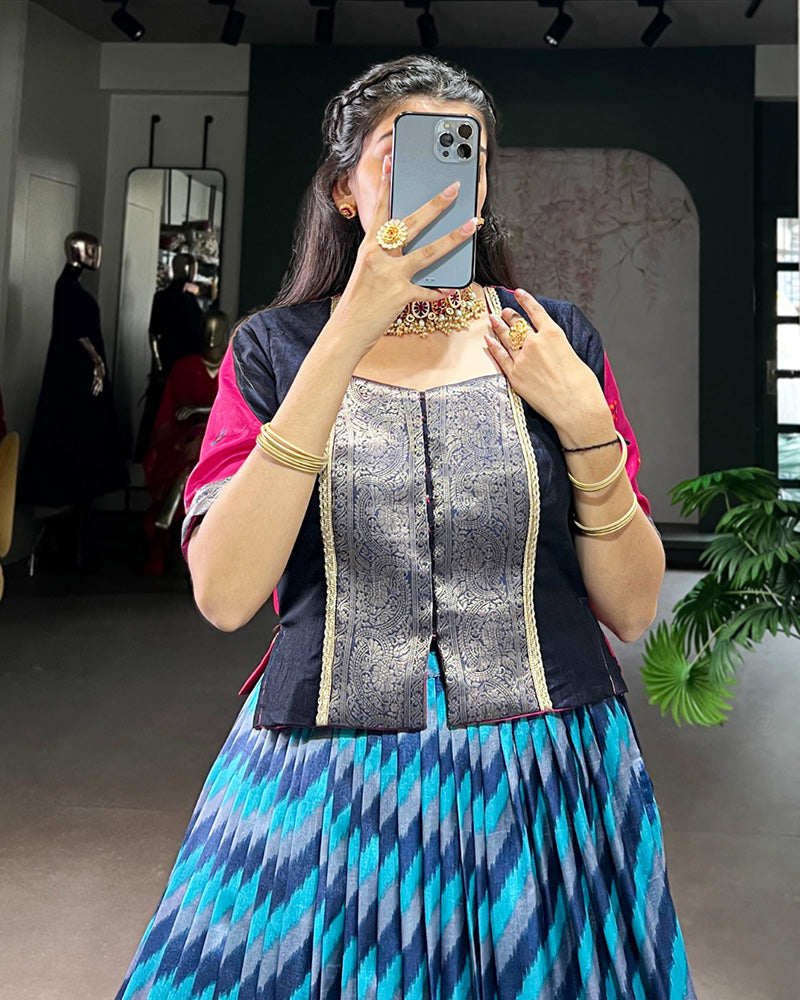 Firozi Color Tasar Silk Laheriya Printed Lehenga Choli