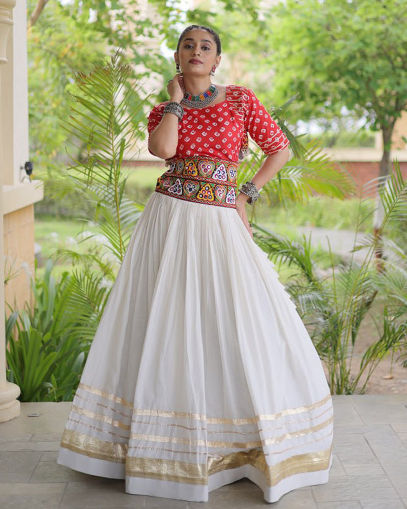 Four Color Kora Cotton With Gota Patti Work Navratri Lehenga Set