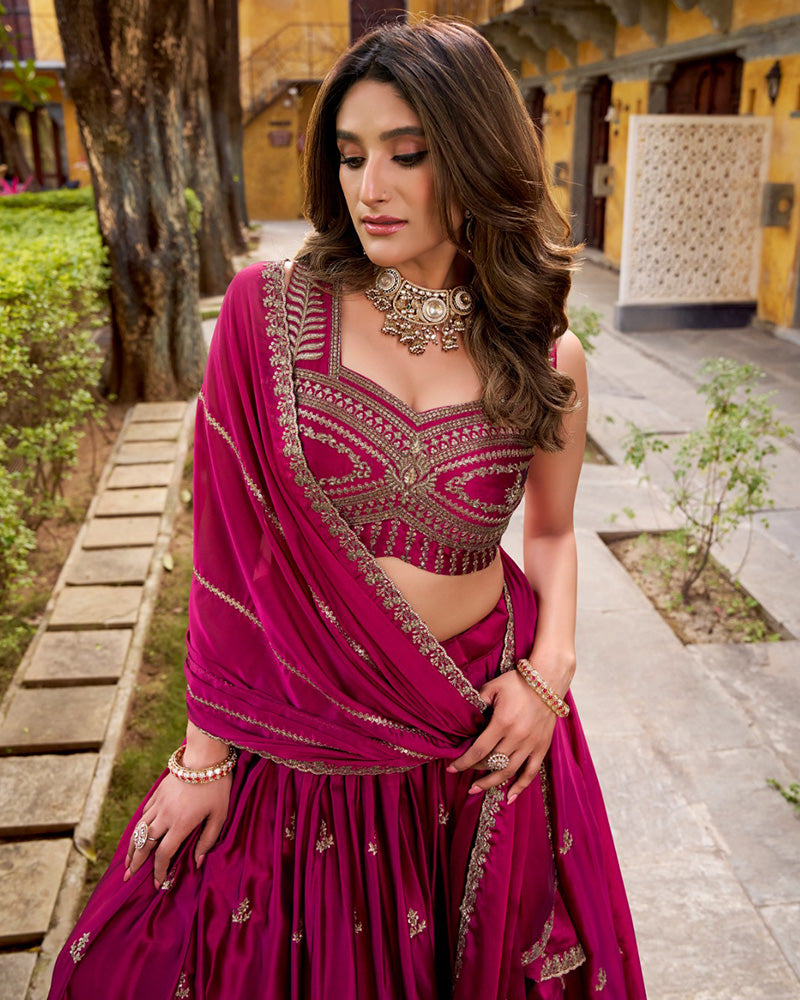 Magenta Pink Color Rangoli Silk Embroidered Lehenga Choli