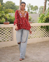 Maroon Color Cotton Printed Navratri Kediya