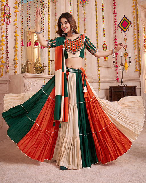 Green Orange Color Viscose Cotton Navratri Chaniya Choli