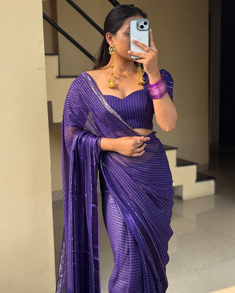 Purple Color Pure Viscose Georgette Saree