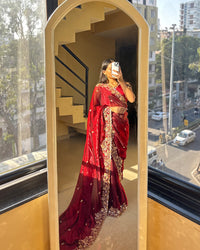 Maroon Color Space Silk Beads Embroidered Saree