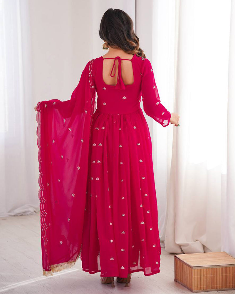 Rani Pink Color Soft Georgette Embroidered Anarkali Suit