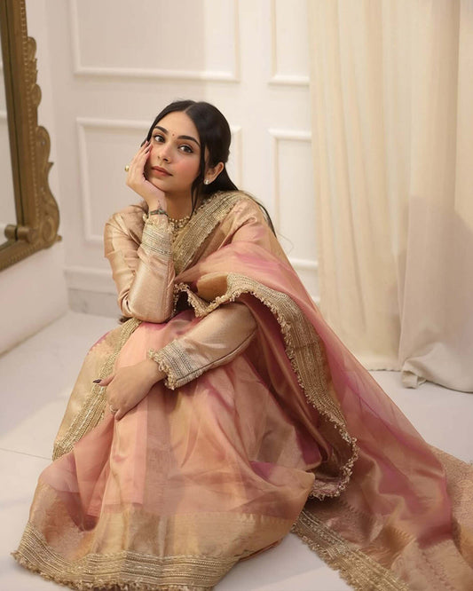 Sharmin Panjwani In Jhanvi Kapoor Bollywood Inspired Tissue Saree