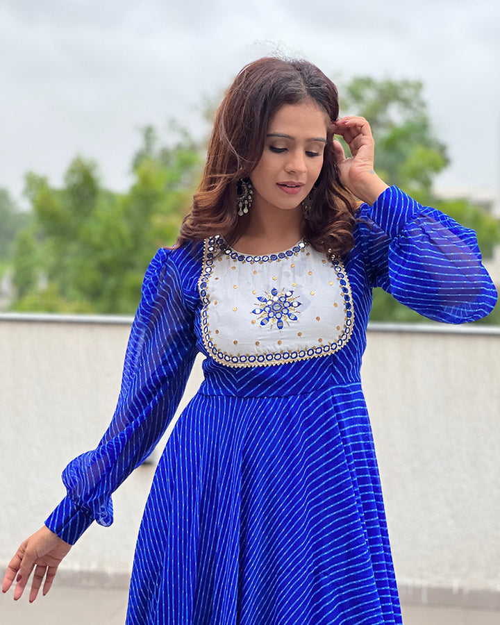 Royal Blue Color Georgette Embroidered Gown