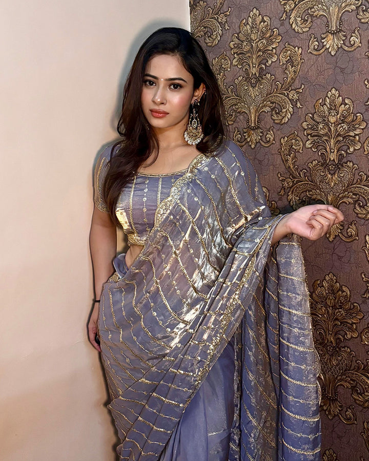 Dusty Blue Color Soft Space Silk Saree