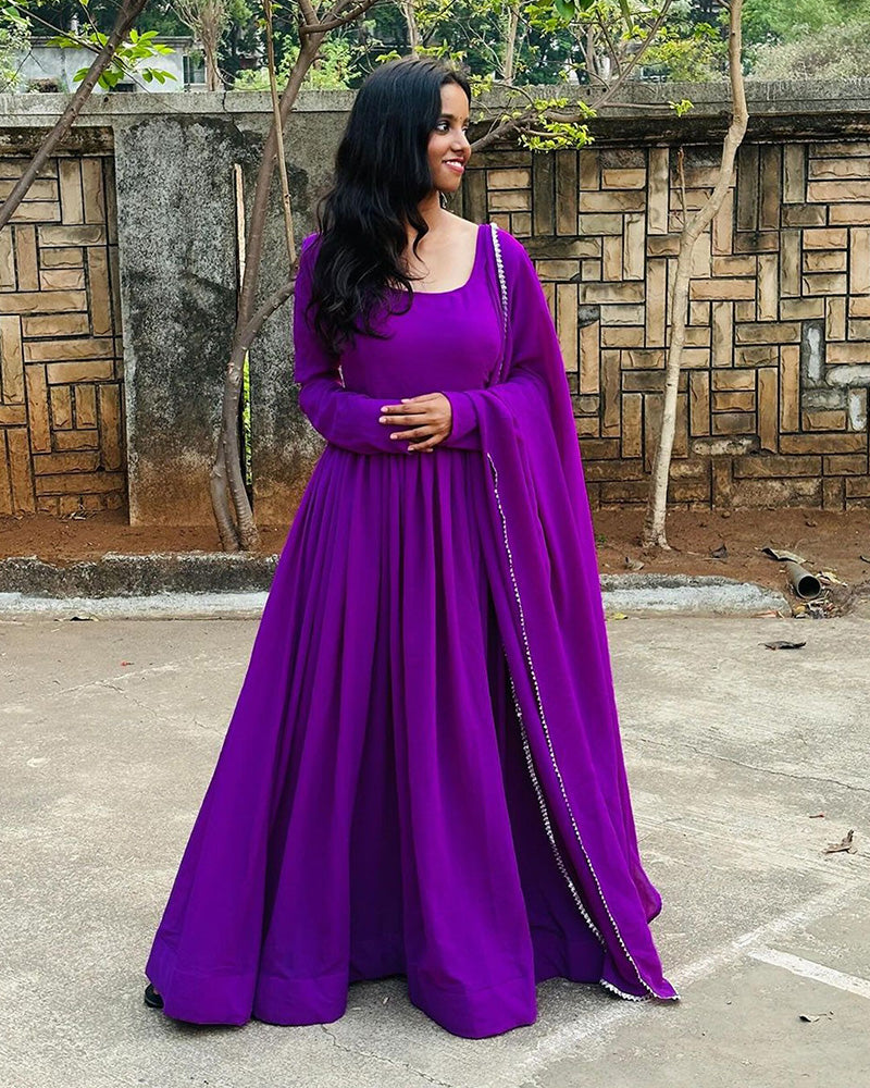 Purple Color Soft Georgette Full Sleeve Three Piece Anarkali Suit