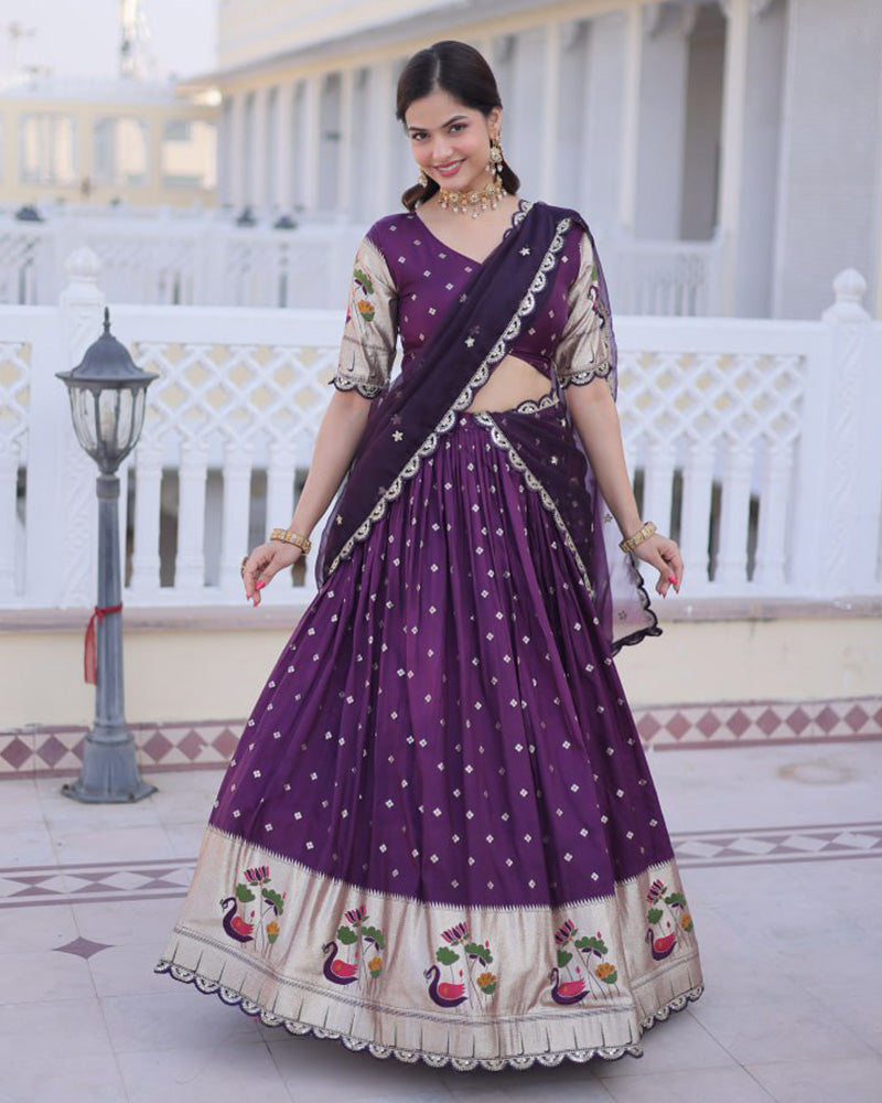 Wine Color Dola Silk Embroidered Lehenga Choli