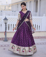 Wine Color Dola Silk Embroidered Lehenga Choli