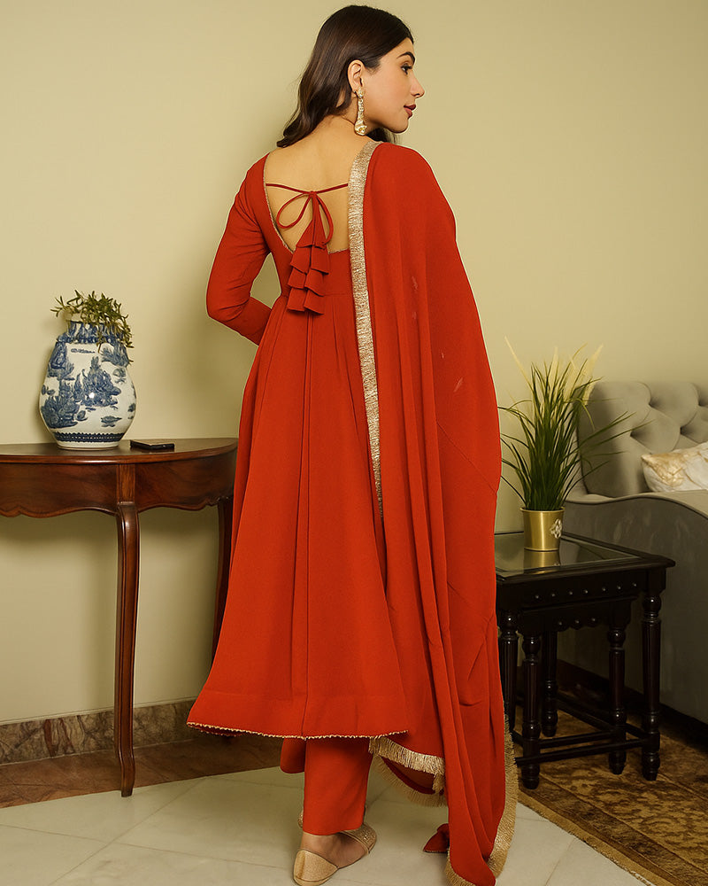 Red Color Georgette Three Piece Anarkali Suit