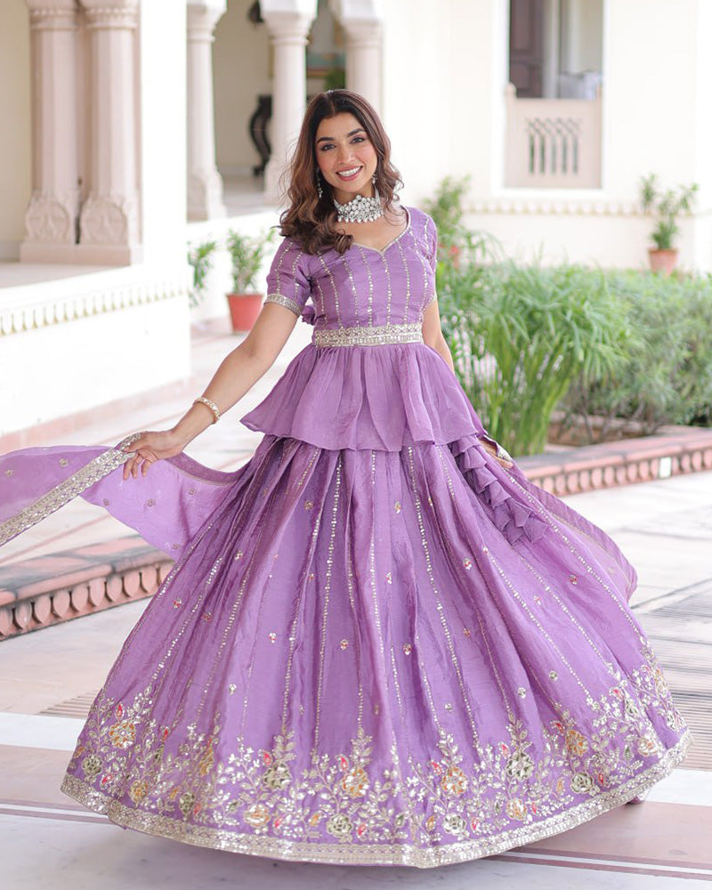 Luvender Color Gold Crush Sequence Embroidered Lehenga Choli