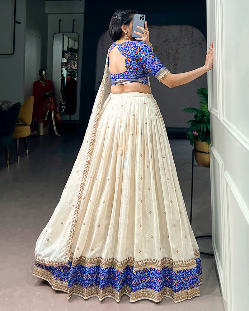 Off-White Color Vichitra Silk Sequence Embroidered Lehenga Choli