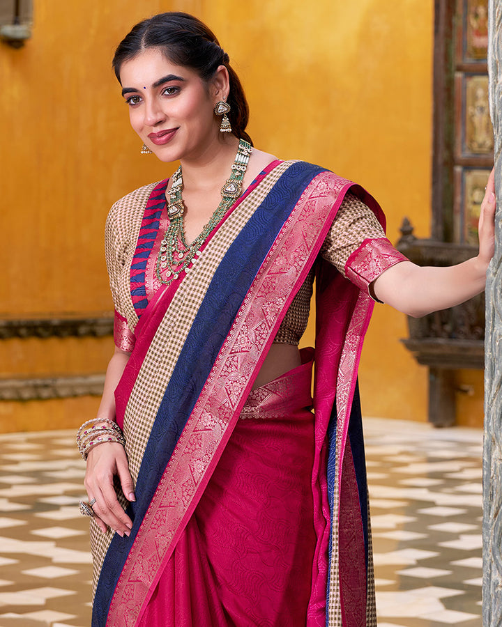 Pink Color Poly Cotton Printed Saree