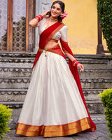 Designer White Color Poly Cotton Half Saree