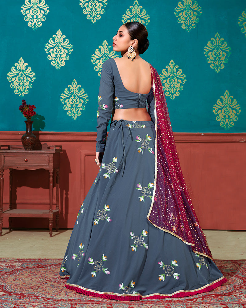 Blue Magenta Color Georgette Semi Stitched Lehenga Choli