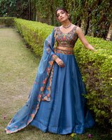 Teal Green Color Chanda Silk Embroidered Lehenga Choli