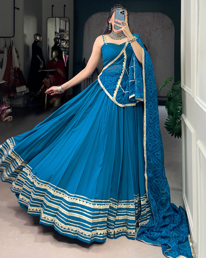 Classic Teal Green Color Pure Rayon Navratri Lehenga Choli