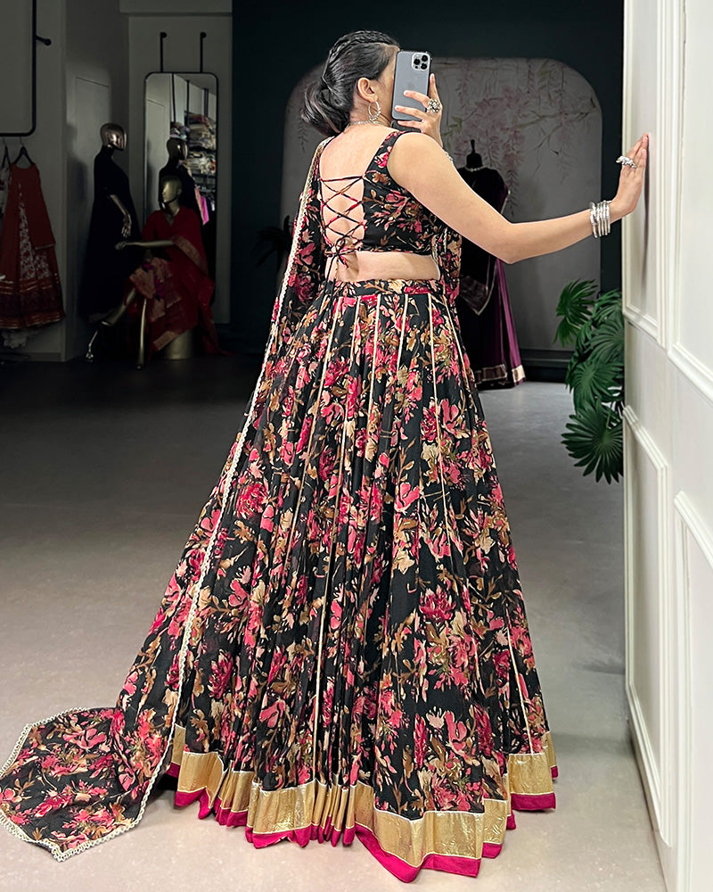 Black Color Chiffon Printed Lehenga Choli