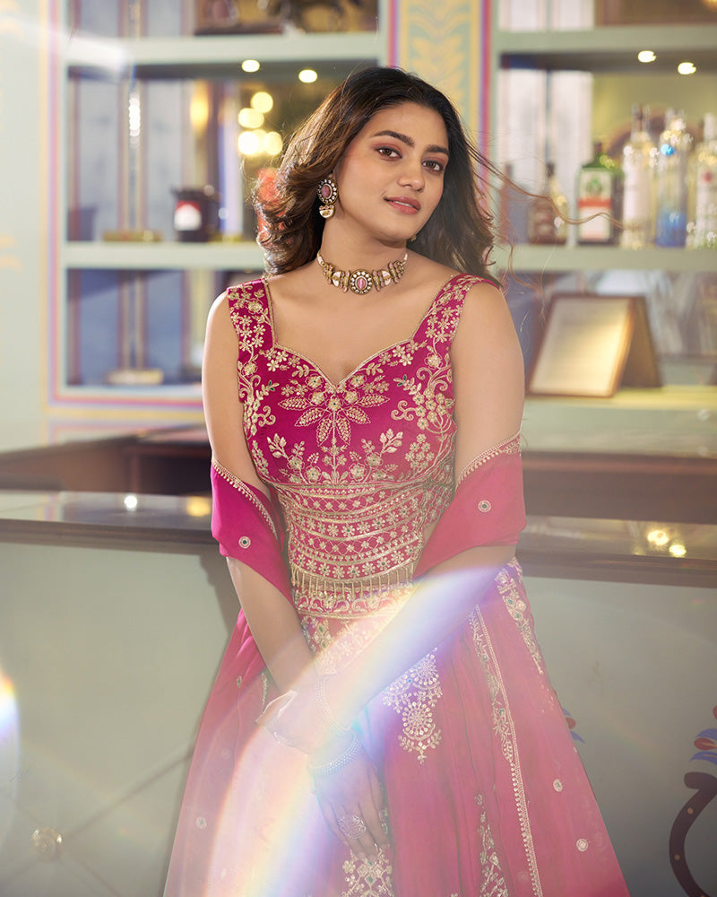 Pink Color Naysha Silk Embroidered Lehenga Choli
