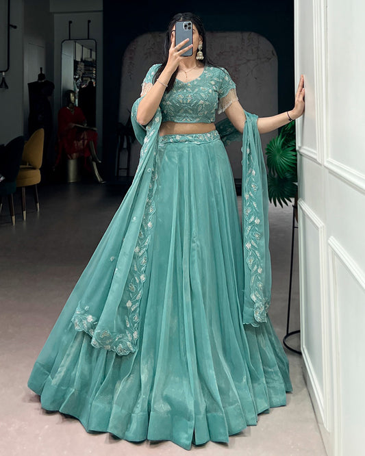 Sky Blue Color Gold Coin Embroidered Lehenga Choli