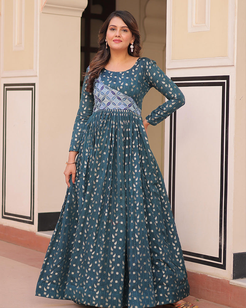 Premium Rama Color Jacquard Gown