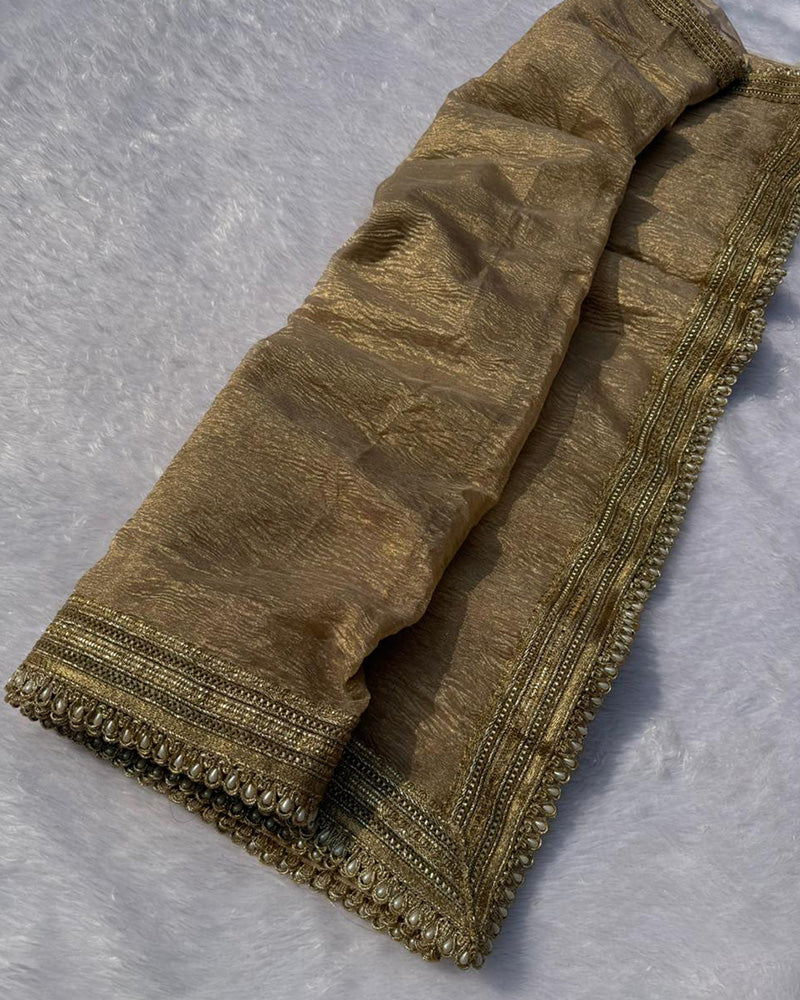 Premium Cream Color Tissue Crush Saree