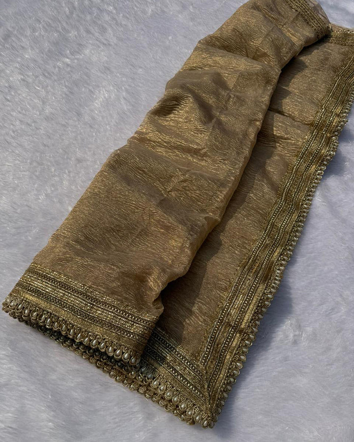 Premium Cream Color Tissue Crush Saree