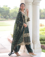 Mehndi Color Georgette Embroidered Three Piece Kurti Suit