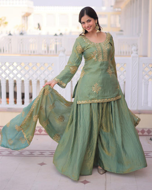 Pista Color Fendi Crush Embroidered Plazzo Suit