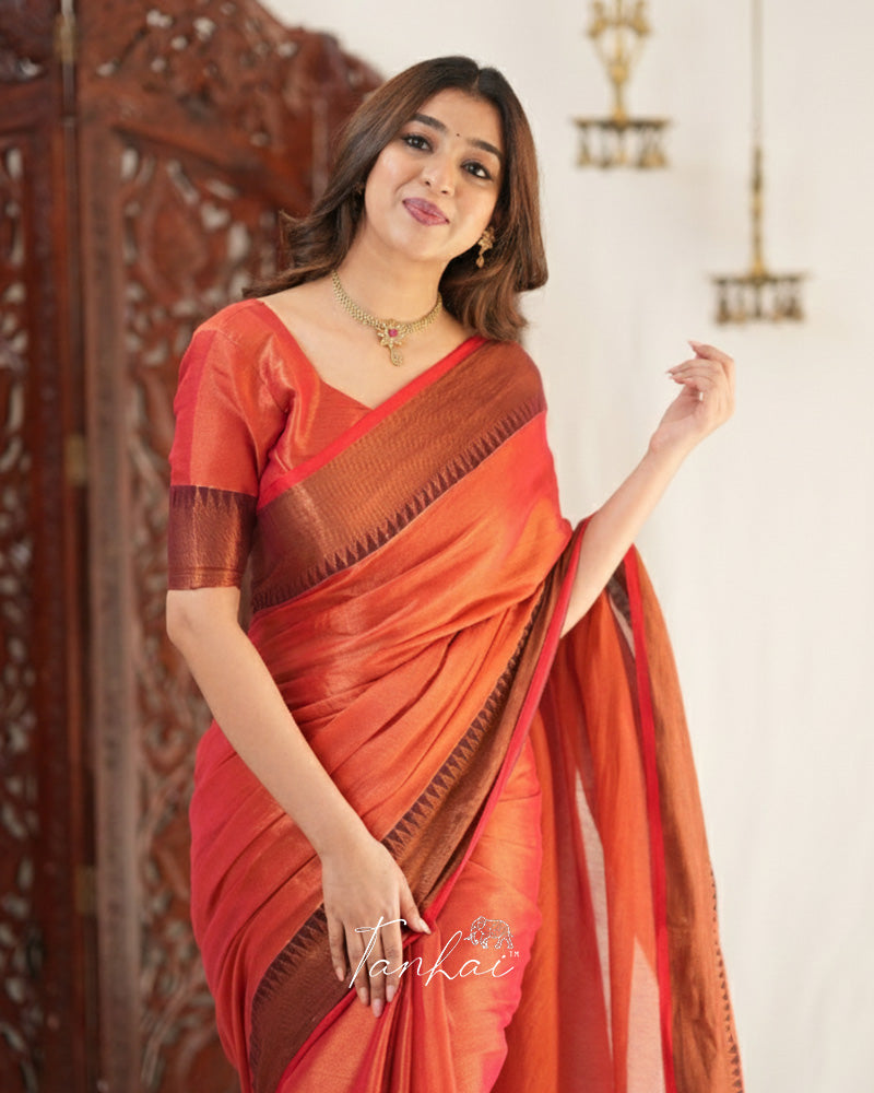 Orange Color Tissue Cotton Saree