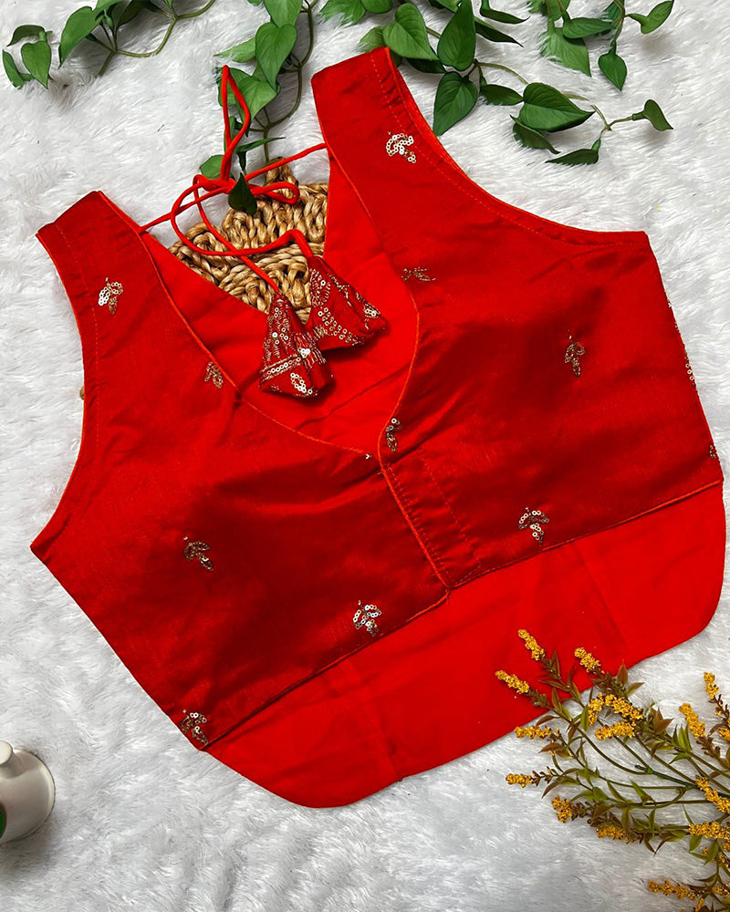 Orange Color Vichitra Silk Embroidered Blouse