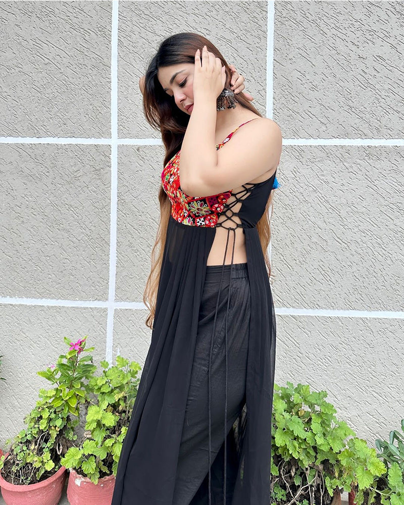 Navratri Special Black Color Georgette Gamthi Work Navratri Kurti