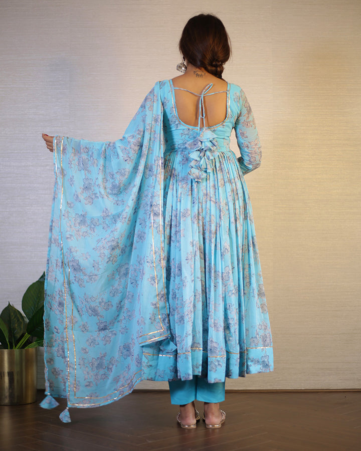 Sky Blue Color Georgette Three Piece Anarkali Suit