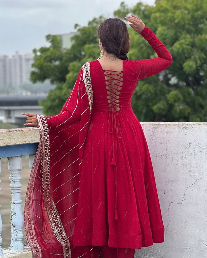 Maroon Color Georgette Anarkali With Embroidered Dupatta