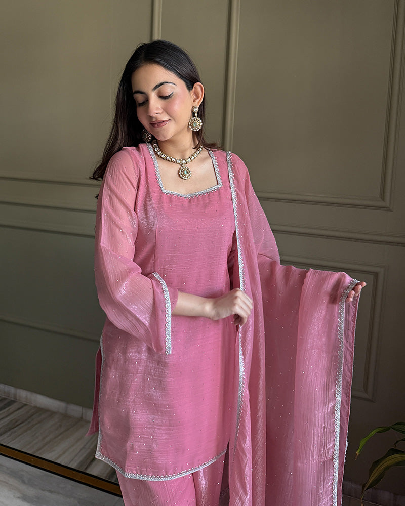 Pink Color Crunchy Silk Farshi Suit