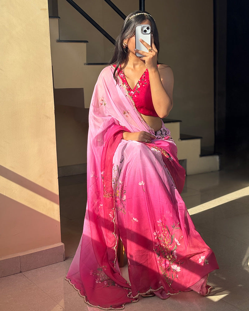 Pink Color Tebby Silk Floral Printed Saree