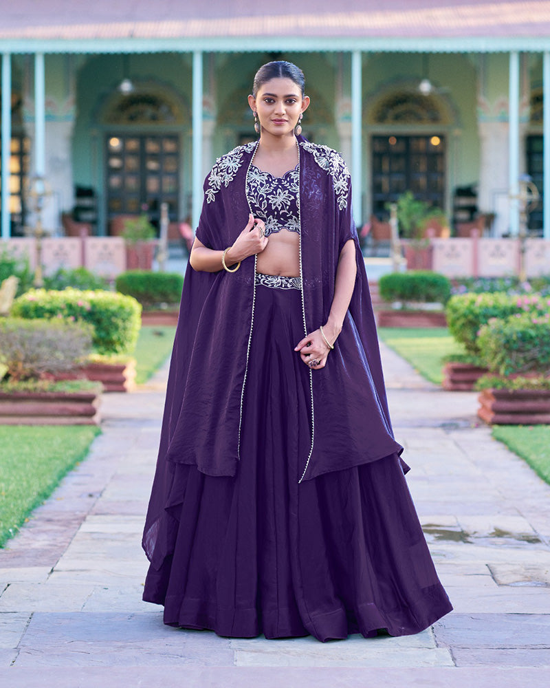 Purple Color Fendi Silk Embroidered Lehenga Choli