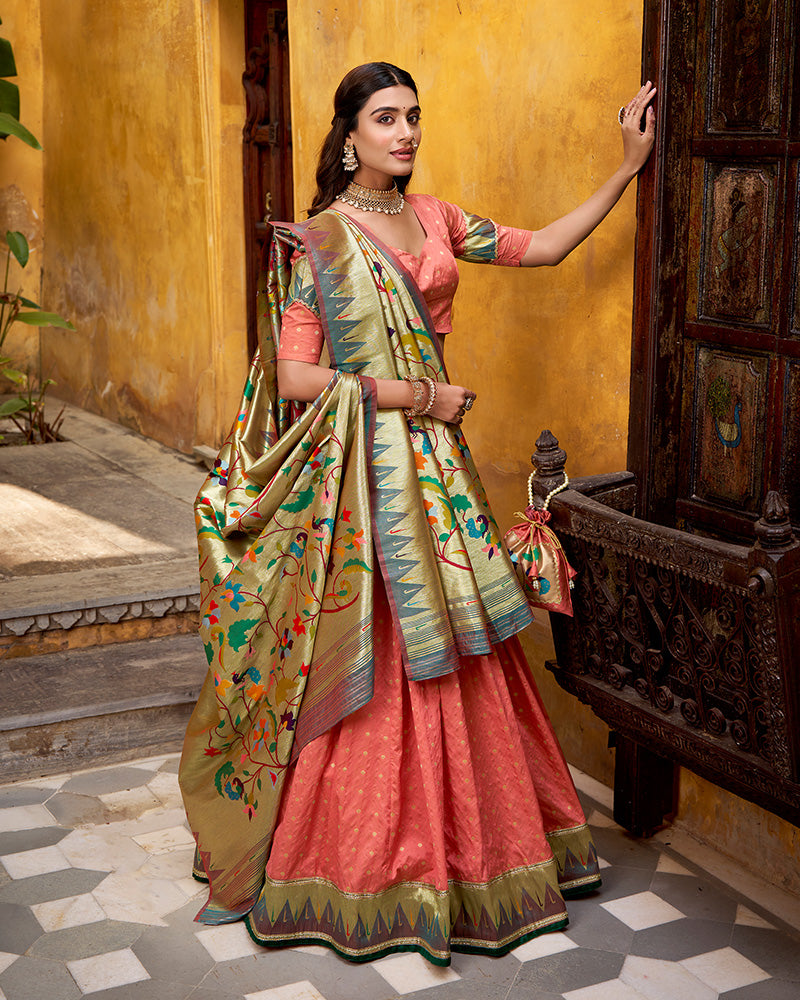 Peach Color Paithani Silk Zari Weaving Lehenga Choli