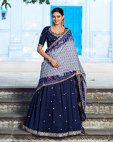 Premium Navy Blue Embroidered Vichitra Silk Lehenga Choli