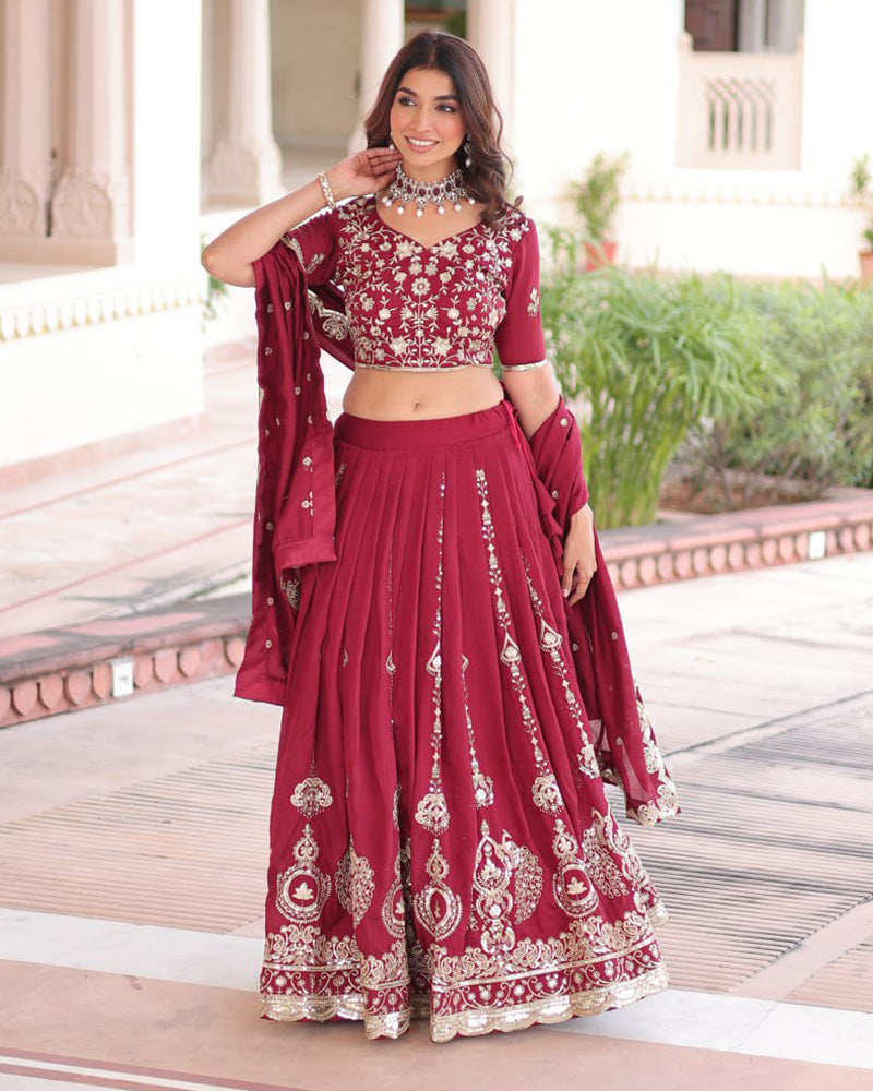 Maroon Color Vichitra Silk Embroidered Lehenga Choli