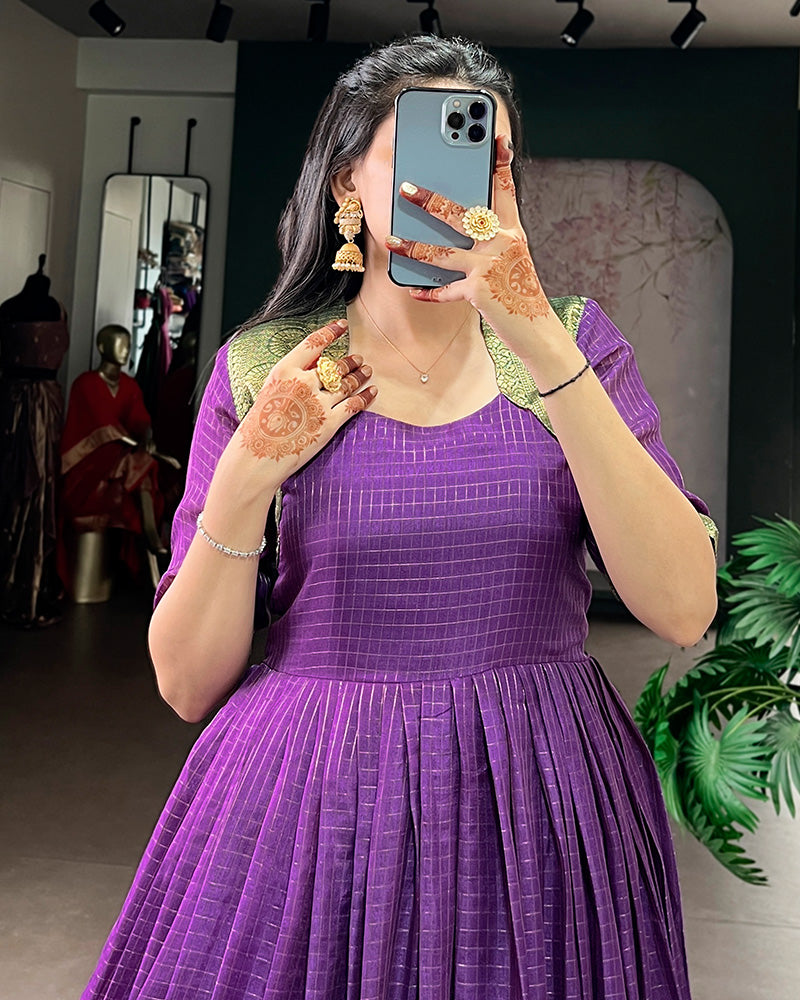 Purple Color Dola Chex Zari Weaving Gown