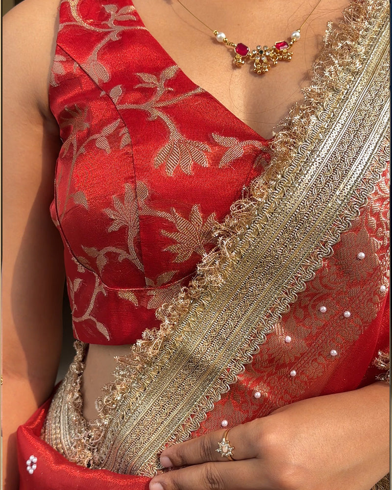 Red Color Soft Banarasi Silk Pearl Work Saree