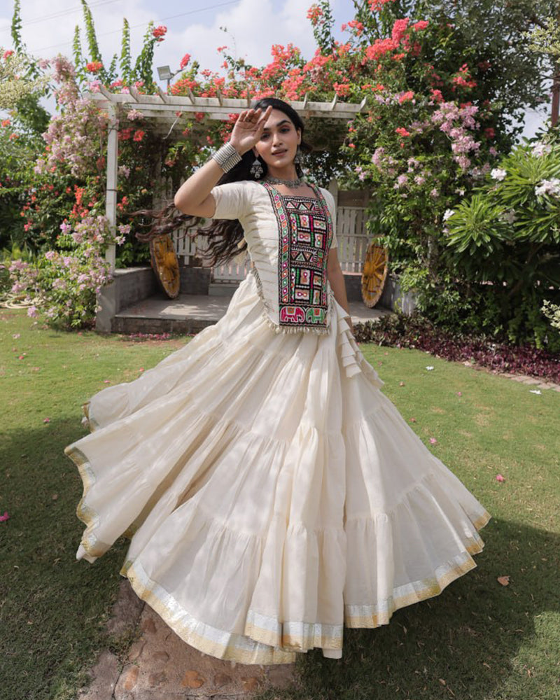 Four Color Kora Cotton Navratri Lehenga Set