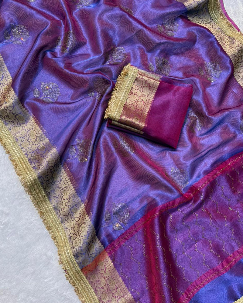 Premium Purple Color Organza Tissue Silk Saree.