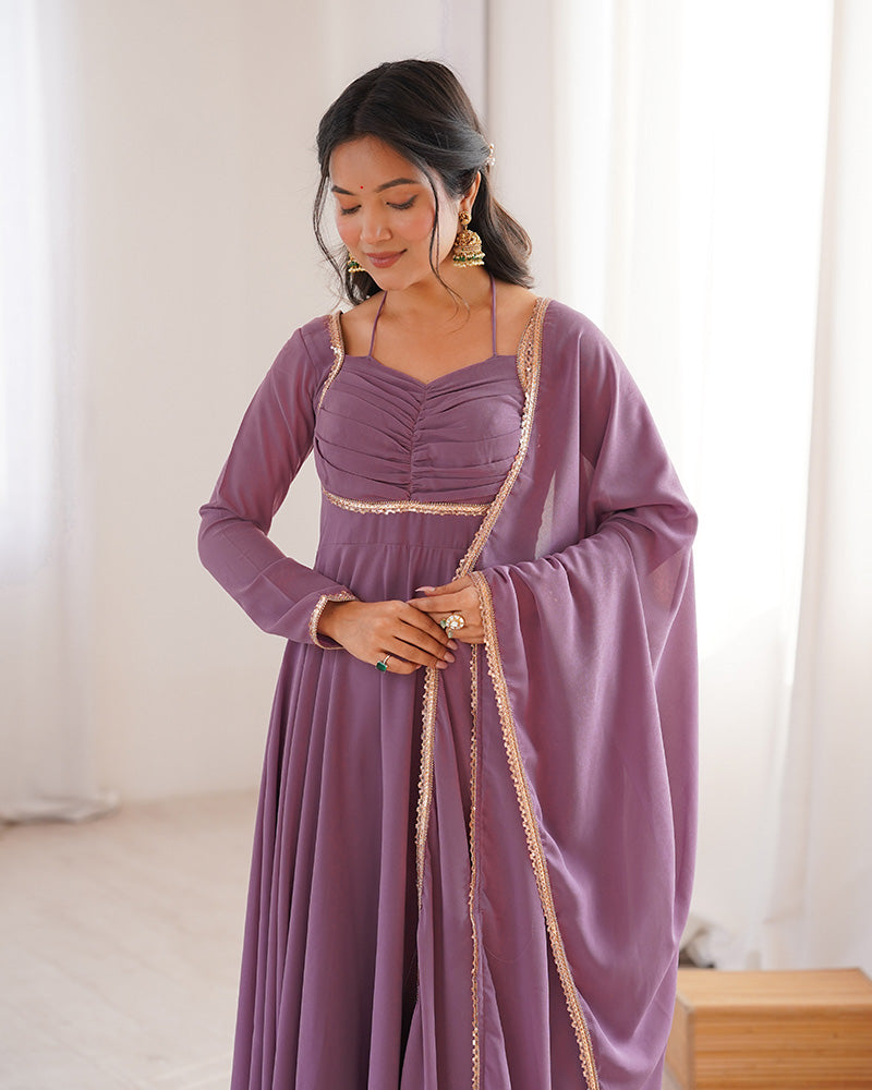 Mauve Pink Color Pure Blooming Georgette Anarkali Gown