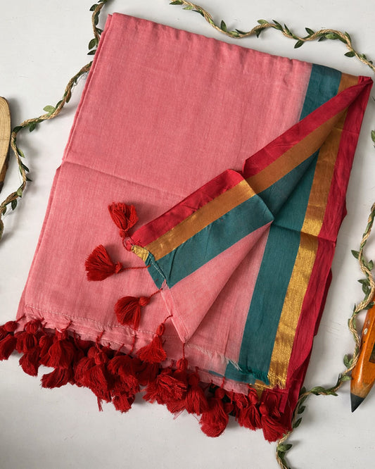 Traditional Pink Color Pure Mal Cotton Saree