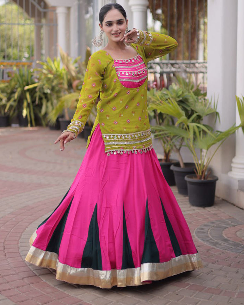 Parrot Green Color Rayon Navratri Lehenga Choli